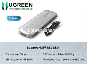 Box đựng ổ cứng M2 Ugreen 60530 CM238 SATA NGFF hỗ trợ B-Key và M+B, tốc độ 5Gbps
