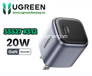 Củ sạc nhanh Nexode Mini 20W GaN USB-C Ugreen 55527 X512, Chân dẹt không gập