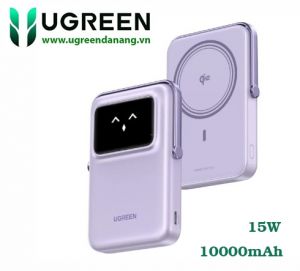 Pin sạc dự phòng dùng cho điện thoại có sạc không dây cho Iphone Màu tím 10000mAh Qi2 15W 1c LCD Uno Ugreen 45337