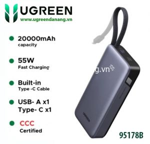 Pin dự phòng UGREEN Nexode 20000mAh 55W sạc nhanh với cáp USB-C tích hợp – PB537 – 95178B