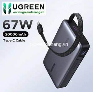 Pin dự phòng 20000mAh, Sạc nhanh 67W – Cáp USB-C tích hợp sẵn, Sạc đầy chỉ 2.4 giờ Ugreen PB550 85166B