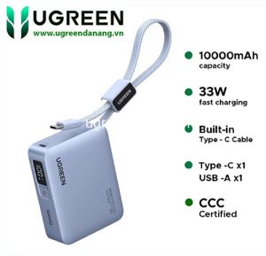 Pin dự phòng UGREEN 10000mAh 33W sạc nhanh kèm cáp Type C – PB584 – 75173B