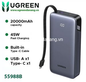 Pin dự phòng UGREEN 20000mAh 45W tích hợp cáp – PB536 – 55988B