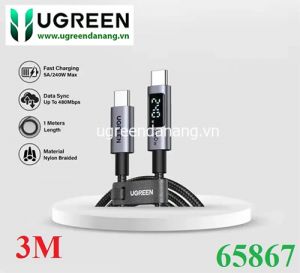 Cáp sạc, dữ liệu Type-C sang Type-C 240W/5A PD3.1 dài 3M có LED hiển thị Ugreen 65868 cao cấp