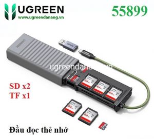 Đầu đọc thẻ nhớ SD/TF giao tiếp USB-A/USB-C kèm 11 khe đựng thẻ nhớ Ugreen 55899 cao cấp