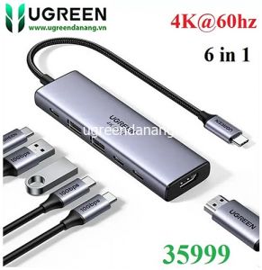 Thiết bị hub mở rộng 6 in 1 USB Type-C ra HDMI 4K@60hz/USB-A/USB-C/PD Ugreen 35999 cao cấp