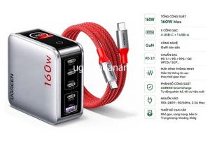Củ sạc nhanh 160W GaN 5 cổng USB-C x4, USB-A x1 có màn LCD hiển thị Ugreen 35379/X774 cao cấp