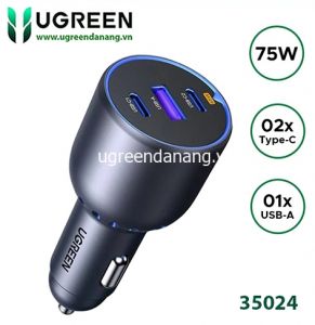 Bộ sạc ô tô UGREEN 75W hai cổng Type-C và 1 cổng USB bằng kim loại – EC703 – 35024