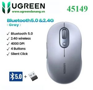 Chuột không dây 2.4Ghz + Bluetooth 5.0 dùng cho máy tính, laptop Ugreen 45149 cao cấp (Xám)