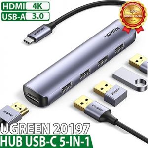 Bộ chuyển USB-C to HDMI kèm Hub 4 USB 3.0 Ugreen 20197 Chính Hãng Cao Cấp