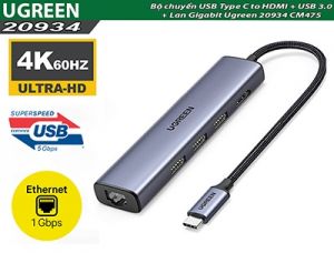 Bộ chuyển USB Type C to HDMI + USB 3.0 + Lan Gigabit Ugreen 20934 CM475