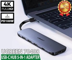 Bộ chuyển USB Type-C Ugreen 70408, HDMI 4Kx2K + 3xUSB 3.0 + PD 100W chính hãng cao cấp