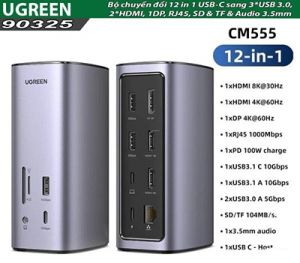 Bộ chuyển đổi 12 in 1 USB-C sang 3*USB 3.0, 2*HDMI, 1DP, RJ45, SD & TF & Audio 3.5mm Ugreen 90325 CM555