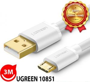 Cáp Micro USB cao cấp mạ vàng Ugreen 10851 3m màu trắng