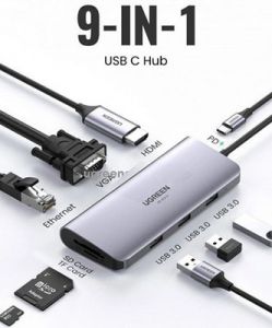 Bộ chuyển USB Type-C ra 3xUSB3.0 + 4K-HDMI + VGA + RJ45 + SD-TF + PD hỗ trợ PD 3.0 CM179 10070490 Ugreen 70490