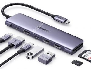 Bộ chuyển USB Type-C ra 2*USB Type-C (100W PD) + HDMI 4K60HZ + 2*USB3.0 + SD/microSD Card Slot Ugreen 15214