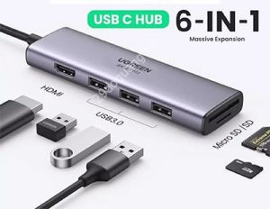 Thiết bị mở rộng 6 in1 USB type-C to HDMI/ Hub USB 3.0/ SD/TF chính hãng Ugreen 60383 cao cấp