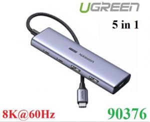 Bộ chuyển đổi 5 in 1 USB Type-C sang HDMI 2.1 8K@60Hz, Type-C, USB 3.0 Ugreen 90376 cao cấp