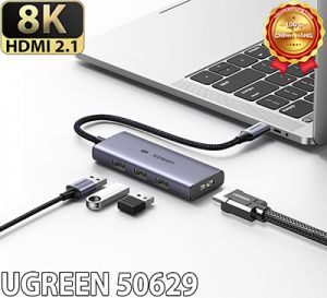 Bộ Chuyển USB Type-C to HDMI 2.1 8K + 3x USB 3.0 Ugreen 50629 cao cấp chính hãng (Vỏ Nhôm)