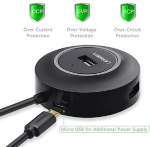 Hub chia cổng USB 2.0 ra 4 cổng USB 2.0 hổ trợ cổng nguồn Micro USB CR106 20050261 Ugreen 50261 25CM Màu Đen