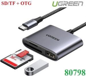 Đầu đọc thẻ SD/TF kèm OTG chuẩn USB Type-C Ugreen 80798 vỏ nhôm cao cấp