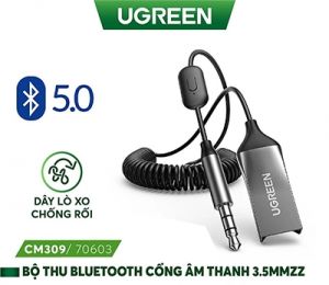 Bộ nhận Bluetooth dùng cho loa hay trên xe hơi CM309 20070603 Ugreen 70603 1.5M dây lò xo 3.5mm v5.0