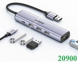 Bộ chia USB 2.0 ra 3 cổng USB 2.0 + Lan 100Mbps Ugreen 20900 cao cấp