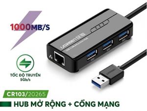 Bộ chia USB 3.0 tich hợp cổng Mạng Gigabit 10/100 / 1000Mbps Chính hãng Ugreen 20265