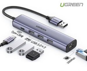 Bộ Hub chia USB 3.0 ra 3 cổng USB 3.0 + Lan Gigabit 1000Mbps Ugreen 20915 cao cấp