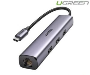 Hub chia USB Type-C to 3 cổng USB 3.0 Type-A kèm Lan Gigabit, vỏ nhôm chính hãng Ugreen 60600