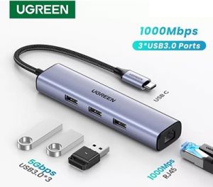 Hub chuyển đổi USB Type-C ra Lan 1000Mbps Kèm HUB 3 Cổng USB 3.0 Ugreen 20920 cao cấp