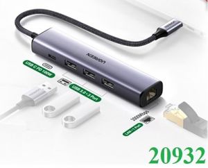 Bộ chia USB Type-C ra 3 USB 3.0/ RJ45 Gigabit/ Type-C PD Ugreen 20932 cao cấp