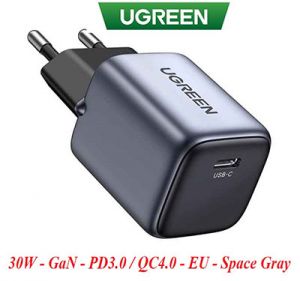 Sạc điện thoại 1cổng USB-C Nexode công nghệ GaN 30W màu xám Ugreen 90666 . - Hàng chính hãng