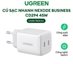 Củ sạc nhanh 45W Dual USB-C Chân nguồn có thể gập lại PPS GaN PD Ugreen 15331 (White)