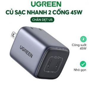 Củ sạc nhanh 45W Dual USB-C Chân nguồn có thể gập lại PPS GaN PD Ugreen 15327 (Space Gray)