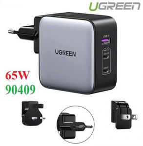 Củ sạc nhanh 65W GaN 3 cổng USB Type-C x2 USB Type-A x1 Hỗ trợ QC4+, PD3.0.. Ugreen 90409 cao cấp