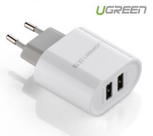 Củ sạc di động 2 cổng USB (17W/5V 3.4A) Ugreen 20384 (Màu trắng EU) chính hãng