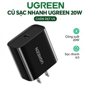 Củ sạc nhanh UGREEN 10184  với cổng PD USB-C 20W chân dẹt US (Đen)