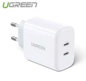 Sạc điện thoại 2 cổng USB-C 40W màu đen Ugreen 10343 Hàng chính hãng