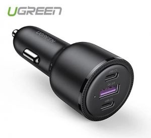 Bộ sạc nhanh 3 cổng điện thoại trên ô tô màu đen Ugreen 20467 CD239 69w 2 cổng Type C + 1 usb A Hàng chính hãng