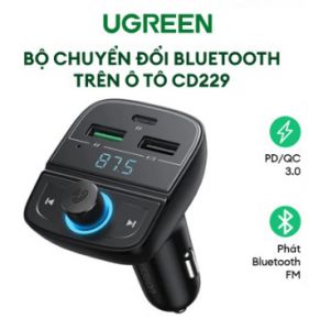 Tẩu sạc đa năng gồm phát Bluetooth 5.0 + FM + PD QC3.0 + USB + đọc thẻ TF trên xe hơi Ugreen 80910 BT 5.0 + FM + QC 3.0 + USB + TF Màu Đen