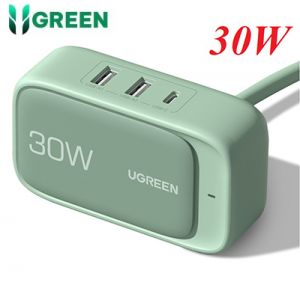 Củ sạc chân cắm chuẩn AU cáp nguồn dài 1.5m 30w 2 USB-A + 1 USB-C Ugreen 60699 màu xanh