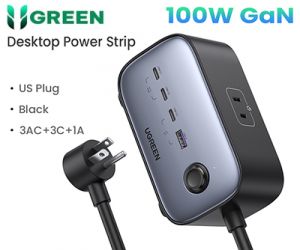 Bộ sạc DigiNest Pro gồm 3 cổng USB-C và 1 cổng USB-A chuẩn cắm US Ugreen 40896 100W Màu Xám