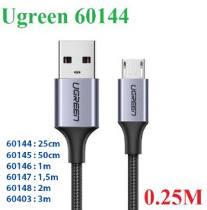 Cáp sạc micro USB 2.0 dài 0.25m bọc dù sạc 2.4a QC3.0 Ugreen 60144 cao cấp