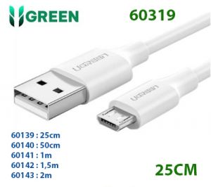 Cáp sạc truyền dữ liệu USB 2.0 sang MICRO USB hỗ trợ sạc nhanh 0,25m màu trắng Ugreen 60139