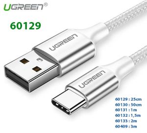 Cáp USB ra USB Type-c bọc nhôm màu bạc Ugreen 60129 0.25m