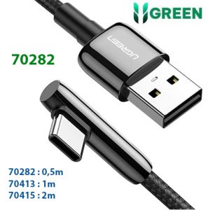 Cáp sạc, dữ liệu USB 2.0-A sang USB-C góc 90 hợp kim kẽm chống nhiễu 0,5m Ugreen 70282 (Đen)
