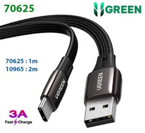 Cáp sạc, dữ liệu USB-A 2.0 sang USB-C M/M dây bện 1m (Đen) Ugreen 70625 chính hãng