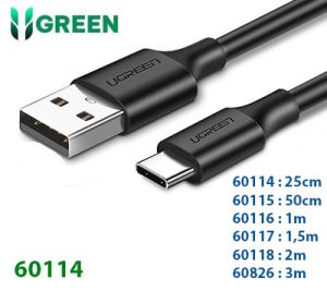 Cáp sạc, dữ liệu USB 2.0 to USB Type C dài 0,25m Ugreen 60114