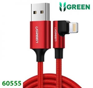 Cáp USB Lightning 1m bọc nhôm chống nhiễu góc 90 độ màu đỏ US299 Ugreen 60555